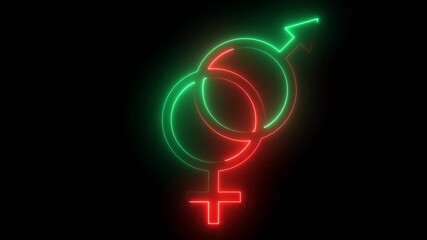Glowing neon female gender symbol animation on black background. male gender icons with glowing neon effect. - Powered by Adobe