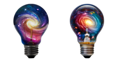 Universe Within Light Bulbs Creating a Cosmic Visual Experience, PNG bundle collection, Isolated on Transparent Background