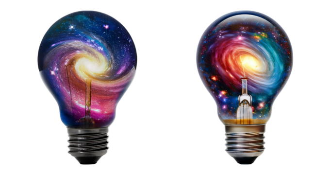 Universe Within Light Bulbs Creating a Cosmic Visual Experience, PNG bundle collection, Isolated on Transparent Background