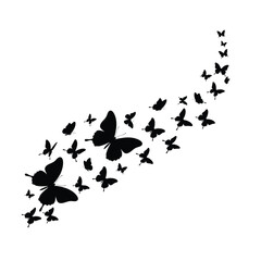 A swirl of black butterflies in silhouette formation silhouette