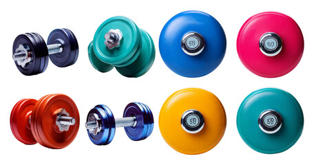 Colorful Dumbbells for Fitness and Strength Training Workouts, isolated on transparent background