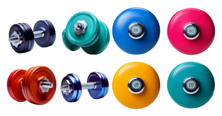 Colorful Dumbbells for Fitness and Strength Training Workouts, isolated on transparent background