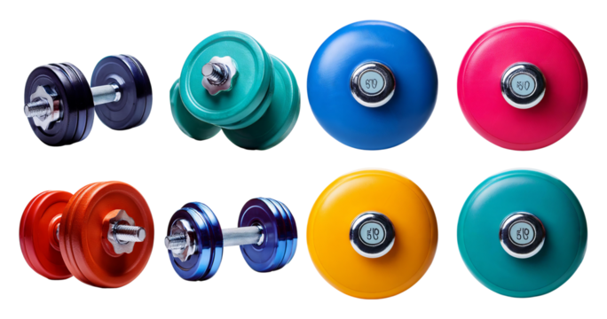 Colorful Dumbbells for Fitness and Strength Training Workouts, isolated on transparent background