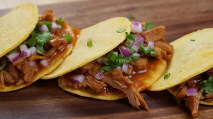Delicious tacos with filling and toppings, a culinary delight for food lovers Stock Video