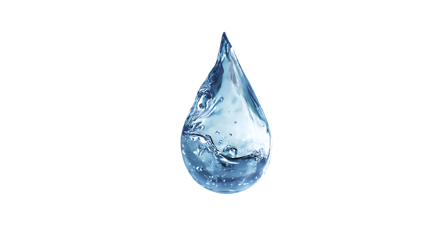 Liquid blue water drop with splashing wave inside on transparent background illustration