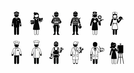 Collection of Diverse Professions Represented by Simple Icons.