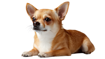 Chihuahua's Focused Gaze: A charming chihuahua with a short, smooth coat and expressive eyes sits, its gaze directed attentively upwards. A testament to loyalty and companionship