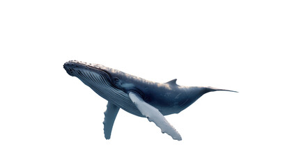 Fototapeta premium Majestic Humpback Whale: A solitary humpback whale gracefully glides through the clear, azure waters, its immense form showcasing the raw beauty of marine life.