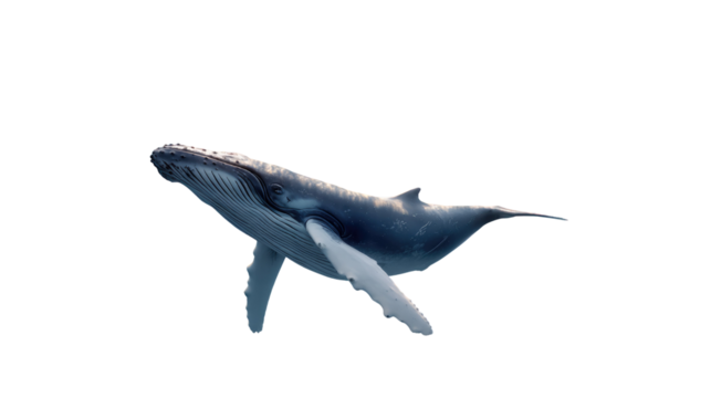 Majestic Humpback Whale: A solitary humpback whale gracefully glides through the clear, azure waters, its immense form showcasing the raw beauty of marine life.