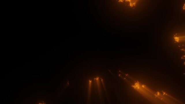 Orange Textured Light Rays Bursting Out Randomly from Black Background. Abstract Fluid Dark Energy Sun Star Gamma Ray Effect.