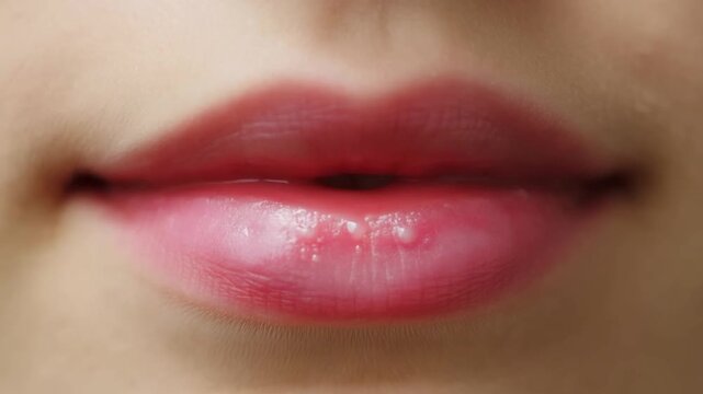 Close-up of full, glossy lips, evoking a sense of beauty and sensuality Stock Video