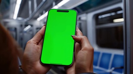 A person using a smartphone with a green screen on a subway train Stock Video - Powered by Adobe