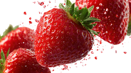 Strawberry cut out pattern. Ripe fresh flying red strawberry isolated on white background. With clipping path. Summer delicious sweet berry organic fruit, food, diet, vitamins, creative layout