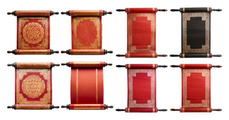 Decorative Scrolls with Rich Textures and Vibrant Colors for Display, isolated on transparent background