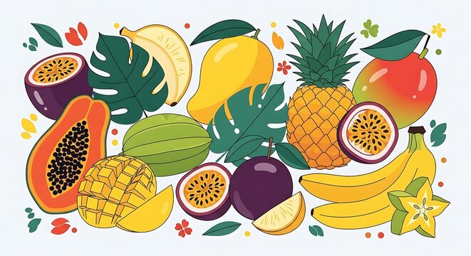 Exotic Fruit Medley - A Vibrant Tropical Still Life.