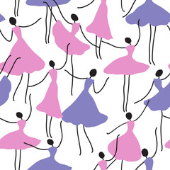 Elegant Minimal Cartoon Seamless Dancing Ballerina. Perfect for fabric, wallpaper, wrapping paper, or dance-themed designs. The beauty of movement with a minimalist and graceful cartoon style
