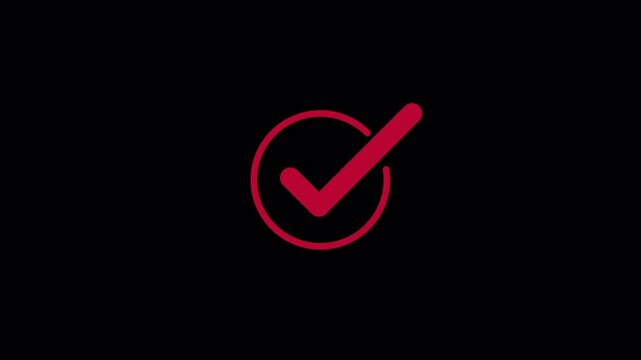 Animated Red Check Mark Icon in Circle on Transparent Background for Approval, Confirmation, and Success Status