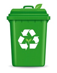 Green Recycling Bin with Recycle Symbol and Leaf.