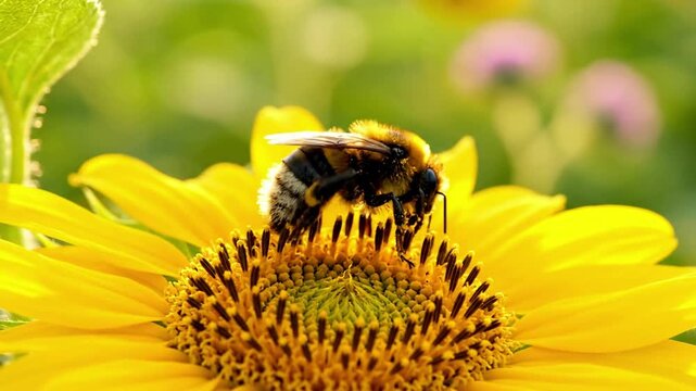 Busy Bee Activity: Documenting the diligent movement of a bee as it flits between multiple flowers, demonstrating its crucial and tireless role as a primary pollinator in nature's cycle.