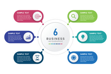 6 Part Business Strategy Infographic with Icons and Color Segments