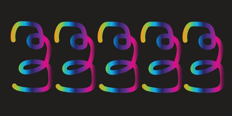 Five Rainbow Gradient Loop Figures Form Abstract Repeating Pattern on Black Background