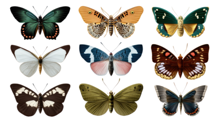 Fluttering Symphony: A collection of exquisite butterflies, each with its unique wing pattern, dance in a spectrum of colors, showcasing nature's artistry.