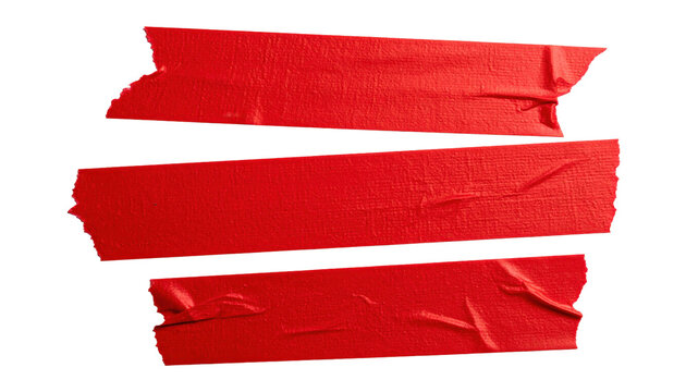 Vivid Strips: A close-up shot of three strips of vibrant, red tape, showcasing their texture and strong adhesive.