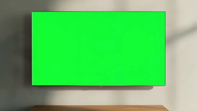 A green screen television hanging on the wall  Stock Video