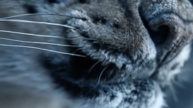 Close up view of a predators face showing teeth fur and mouth details