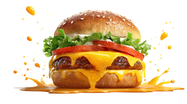 Fried chicken burger delight fast food restaurant food bright isolated on transparent background - Powered by Adobe