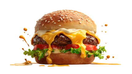 Fried chicken burger delight fast food restaurant food bright isolated on transparent background