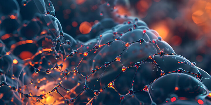 Abstract Molecular Structure with Glowing Red and Blue Elements