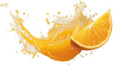 Collection of Fresh half of ripe orange fruit floation with orange juice splash isolated on white background