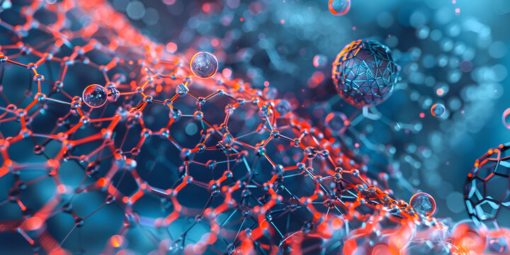 Abstract Glowing Molecular Network in Blue and Orange - Powered by Adobe