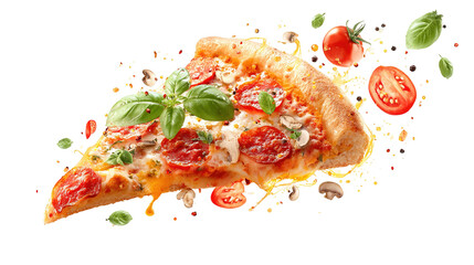 Pepperoni pizza slice isolated on transparent background PNG image 