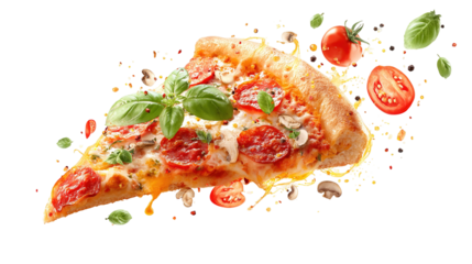 Pepperoni pizza slice isolated on transparent background PNG image 