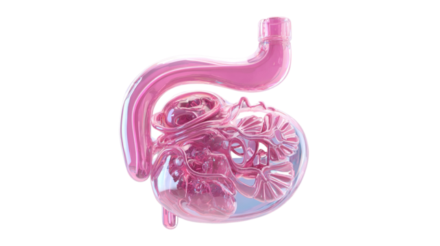 Stomach and small intestine zoom with skeleton anterior view