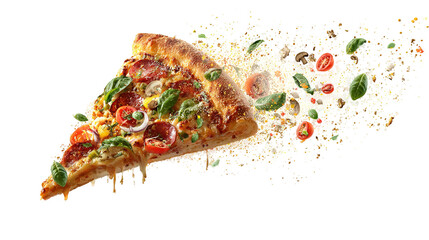 Pepperoni pizza slice isolated on transparent background PNG image 