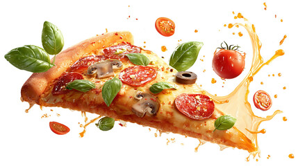 Pepperoni pizza slice isolated on transparent background PNG image 