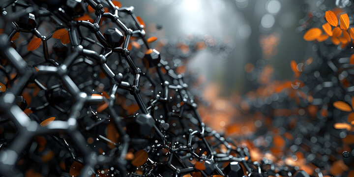 "Close-up of Illuminated Molecular Connections and Networks