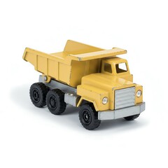 Naklejka premium Vintage Yellow Metal Die-Cast Dump Truck on a White Background