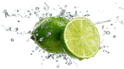 Bright green lemon on white background PNG image 