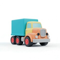 Naklejka premium Cute 3D Cartoon Box Truck with Happy Face and Bright Colors