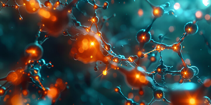 Abstract Close-up of Glowing Neural Network Cells