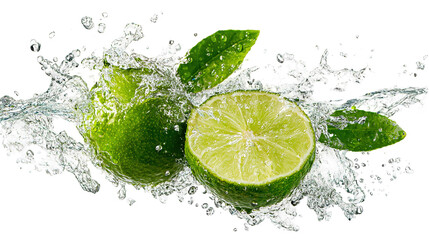 Bright green lemon on white background PNG image 
