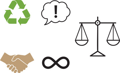 Universal Symbol Icons Collection: Recycle Exclamation Balance Scale Infinity Flat Vector Graphics for Signs and Concepts