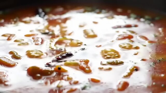Tomato based curry with closeup shot.
