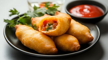 Snack or appetizer made of wheat flour based batter filled