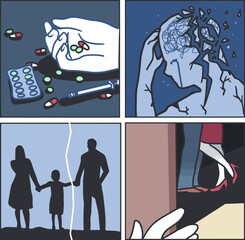 Emotional Pain and Social Problems Concept Art. Represents addiction, depression, divorce, infidelity, and emotional struggles. Ideal for awareness campaigns, psychology, and social issue concepts