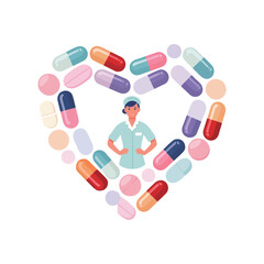 Celebratory National Pharmacy Technician Day Vector Illustration Featuring Heroic Pharmacy Technicians, Capsules, Prescription Bottles, and Laboratory Tools in Flat Minimal Style